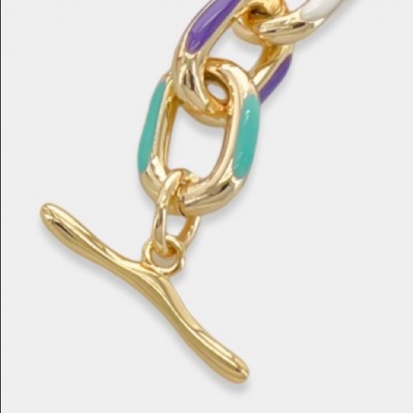 Chainlink Pride Multicolor New clip 14k Gold Plated bracelet handpainted enamel - Picture 5 of 5